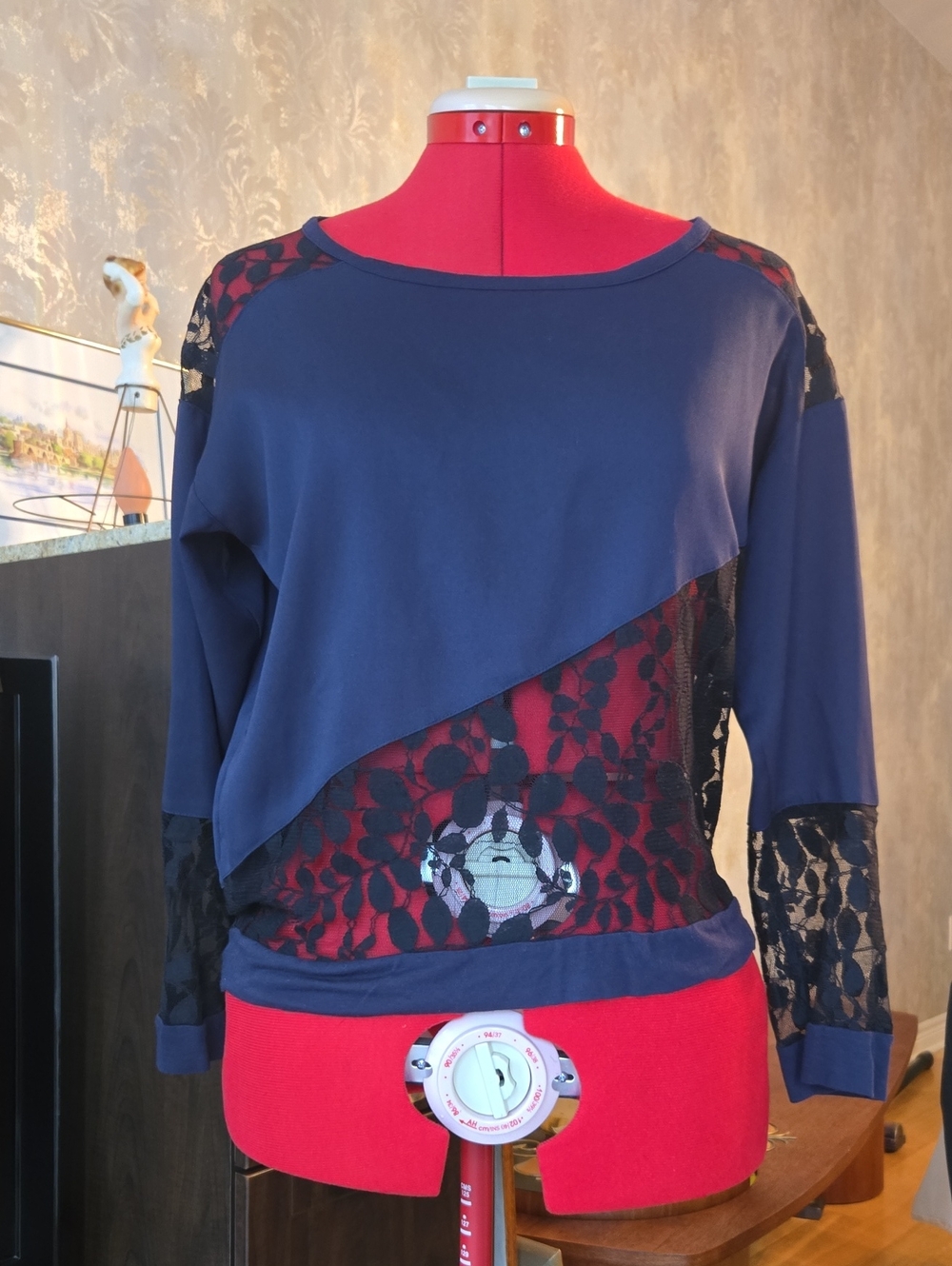 PJK Lace-Panel Navy Women’s Top